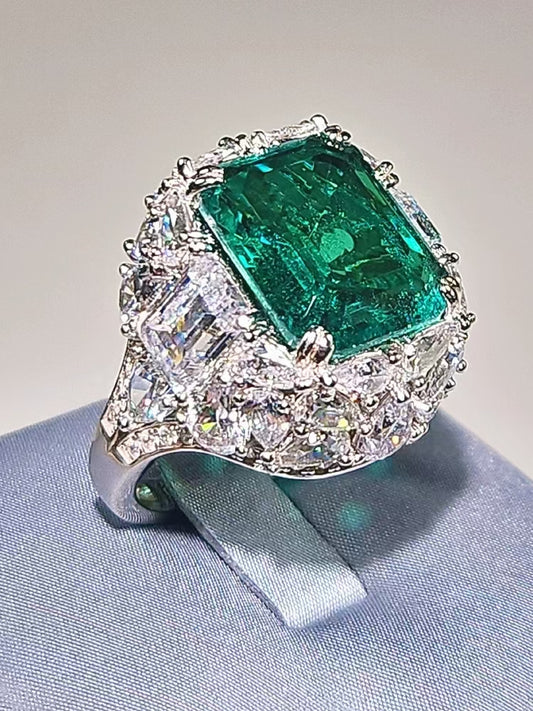 Designer Cultured Colombian Emerald 8 Carat Diamond Ring Sterling Silver Gold Plated Ring Jewelry