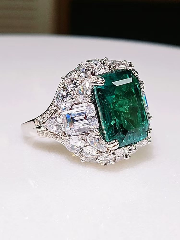 Designer Cultured Colombian Emerald 8 Carat Diamond Ring Sterling Silver Gold Plated Ring Jewelry