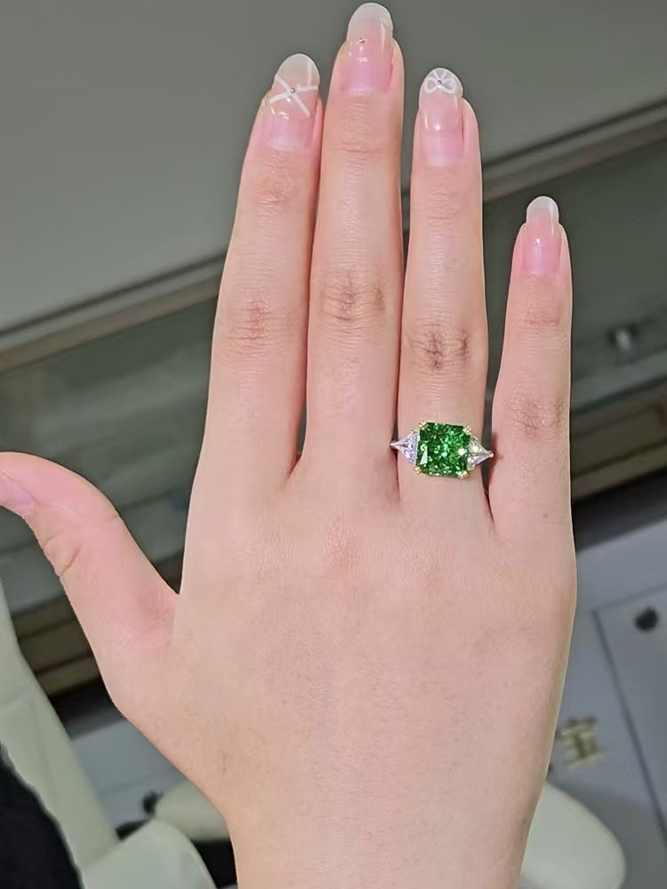 New luxury square green diamond 5 carat diamond ring female wedding 925 sterling silver plated 18K white gold jewelry customization