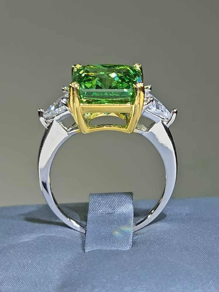 New luxury square green diamond 5 carat diamond ring female wedding 925 sterling silver plated 18K white gold jewelry customization