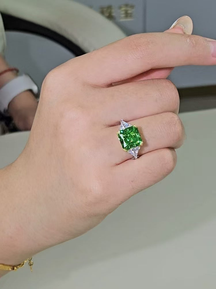 New luxury square green diamond 5 carat diamond ring female wedding 925 sterling silver plated 18K white gold jewelry customization