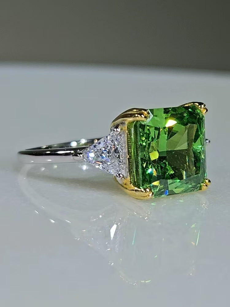 New luxury square green diamond 5 carat diamond ring female wedding 925 sterling silver plated 18K white gold jewelry customization