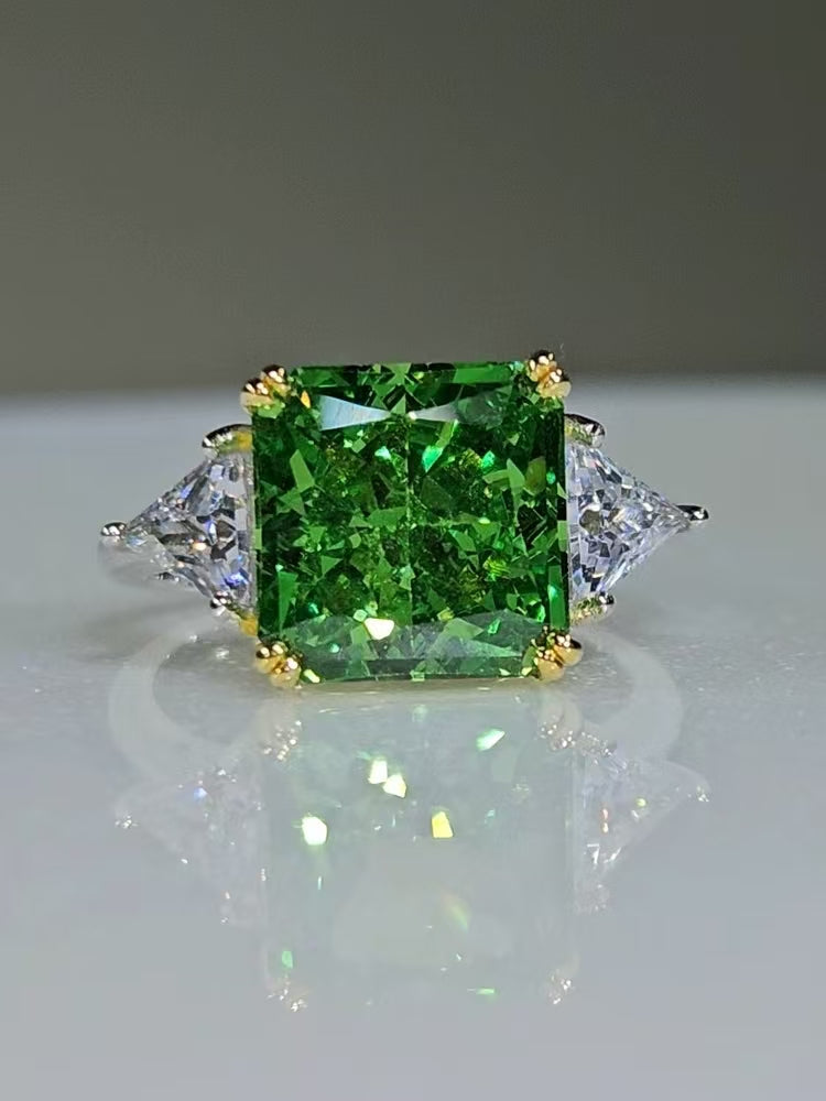 New luxury square green diamond 5 carat diamond ring female wedding 925 sterling silver plated 18K white gold jewelry customization