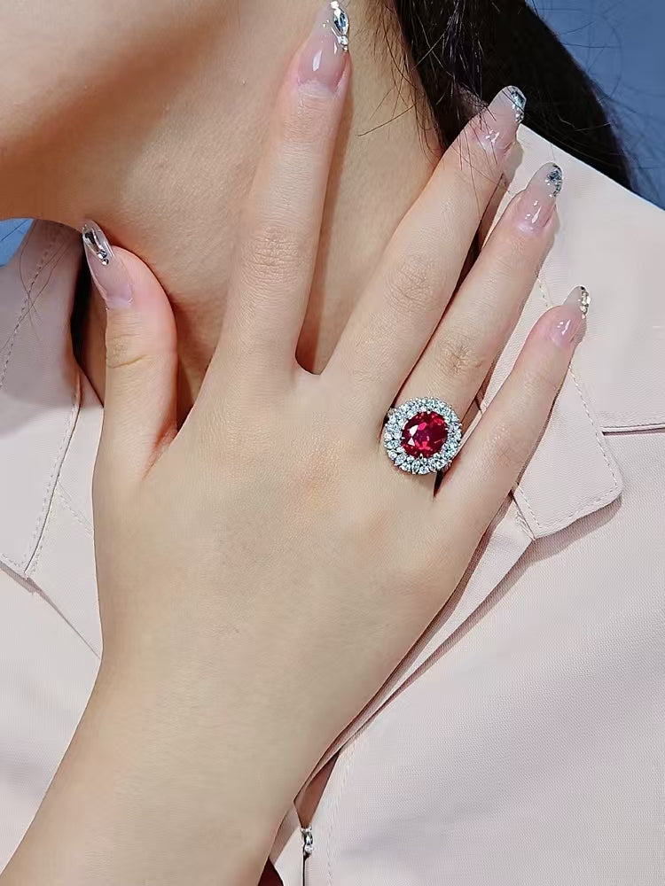 New Luxury Designer Princess Diana Pigeon Blood Ruby 5 Carat Diamond Ring 925 Sterling Silver Platinum Plated Jewelry