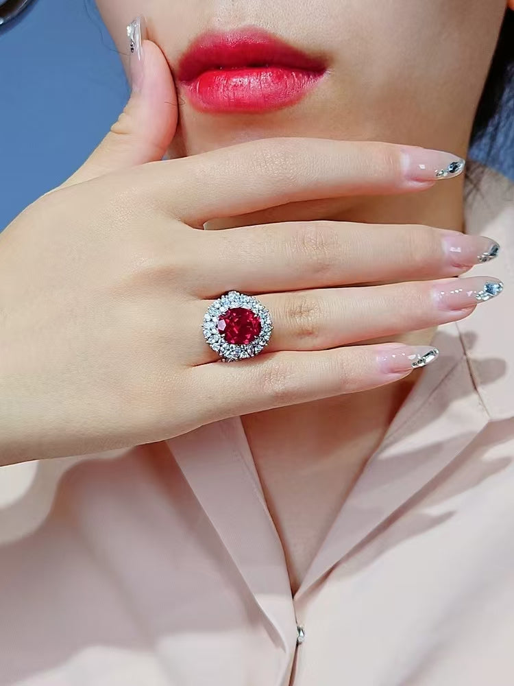 New Luxury Designer Princess Diana Pigeon Blood Ruby 5 Carat Diamond Ring 925 Sterling Silver Platinum Plated Jewelry