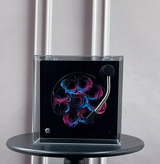 Personalized Bluetooth Speaker with Real Eternal Rose in Crystal Clear Box