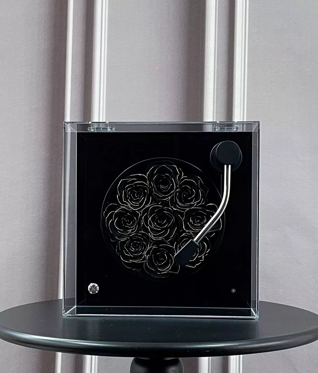 Personalized Bluetooth Speaker with Real Eternal Rose in Crystal Clear Box