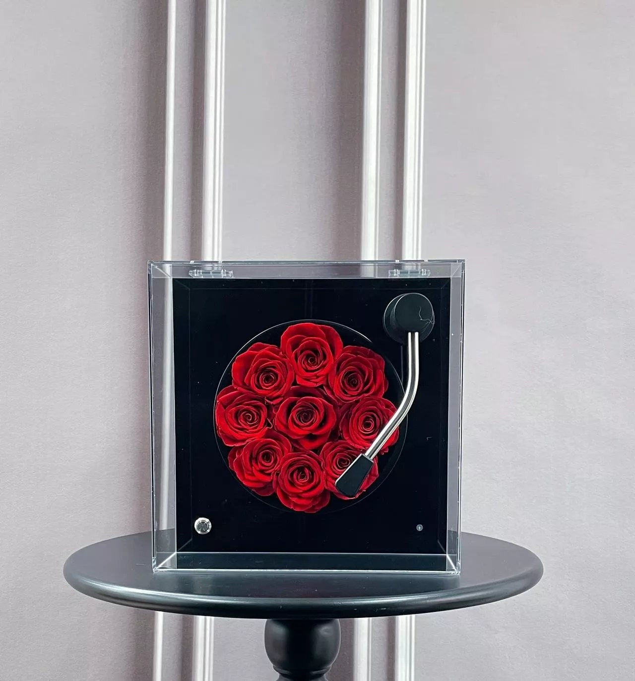 Personalized Bluetooth Speaker with Real Eternal Rose in Crystal Clear Box