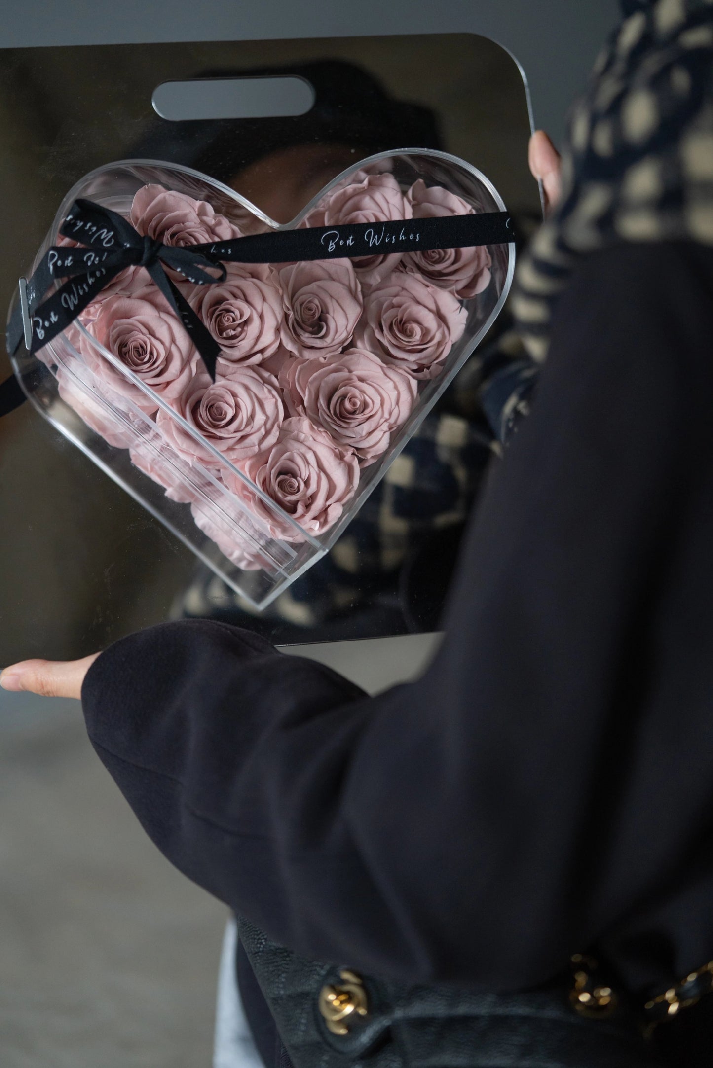 Eternal Rose Mirror Heart with Handle - Illuminated LED Light, Luxury Valentine's Day Gift for Her, Anniversary, Wedding, Home Decor