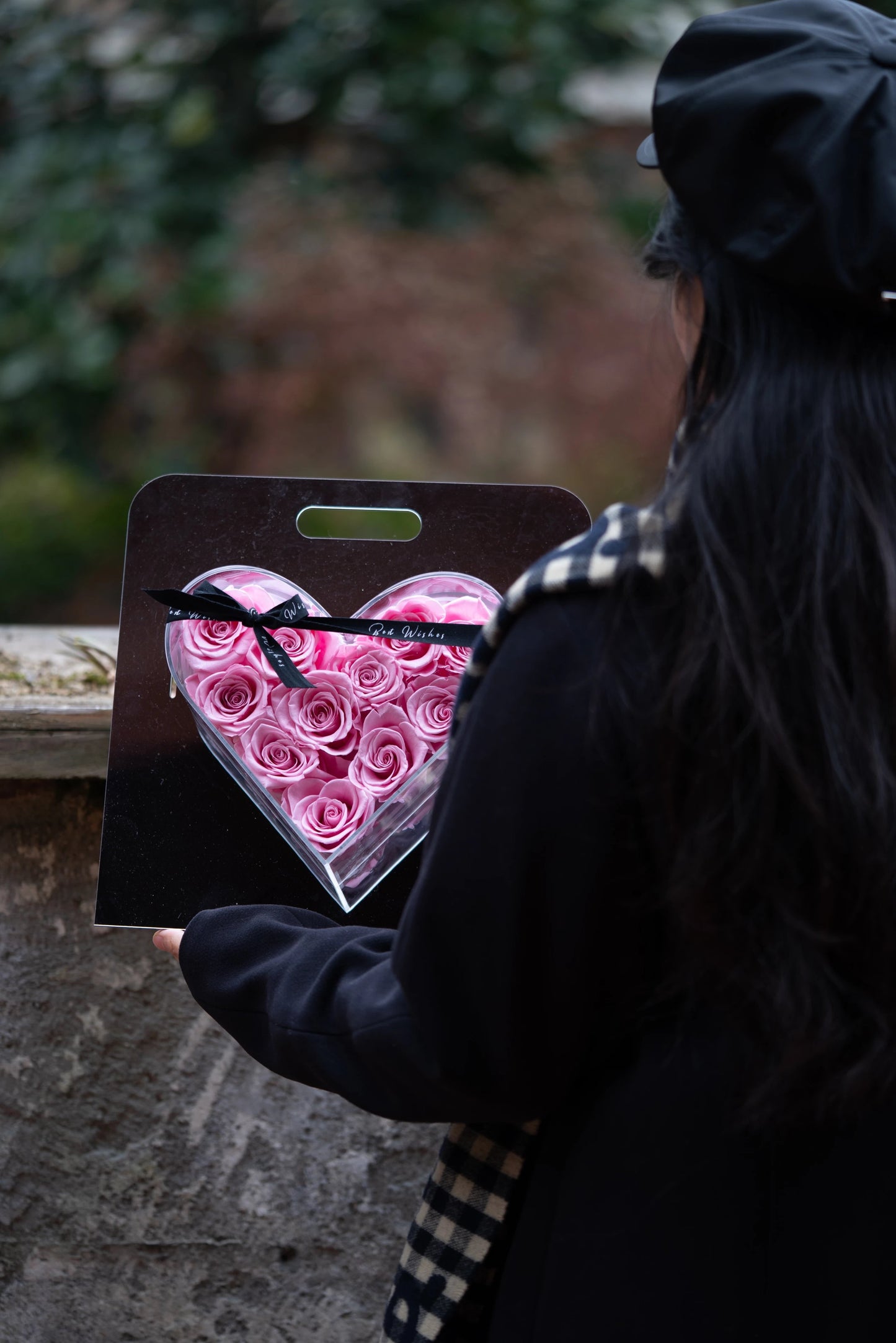 Eternal Rose Mirror Heart with Handle - Illuminated LED Light, Luxury Valentine's Day Gift for Her, Anniversary, Wedding, Home Decor