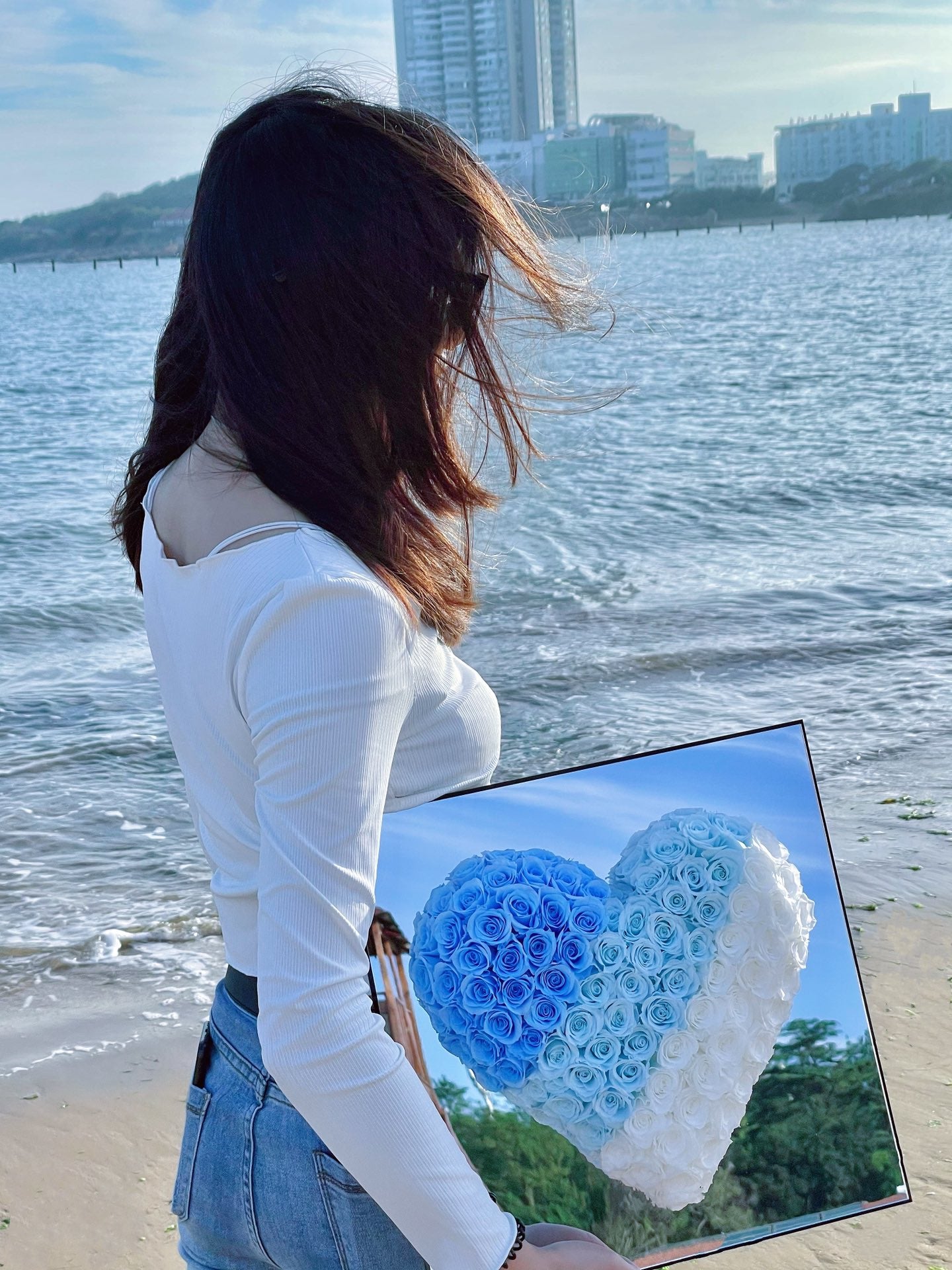 "Lasts Forever" Preserved Rose Heart for Mirror - Timeless Valentine's Day Gift for Wife Girlfriend, Symbol of Never-Fading Love