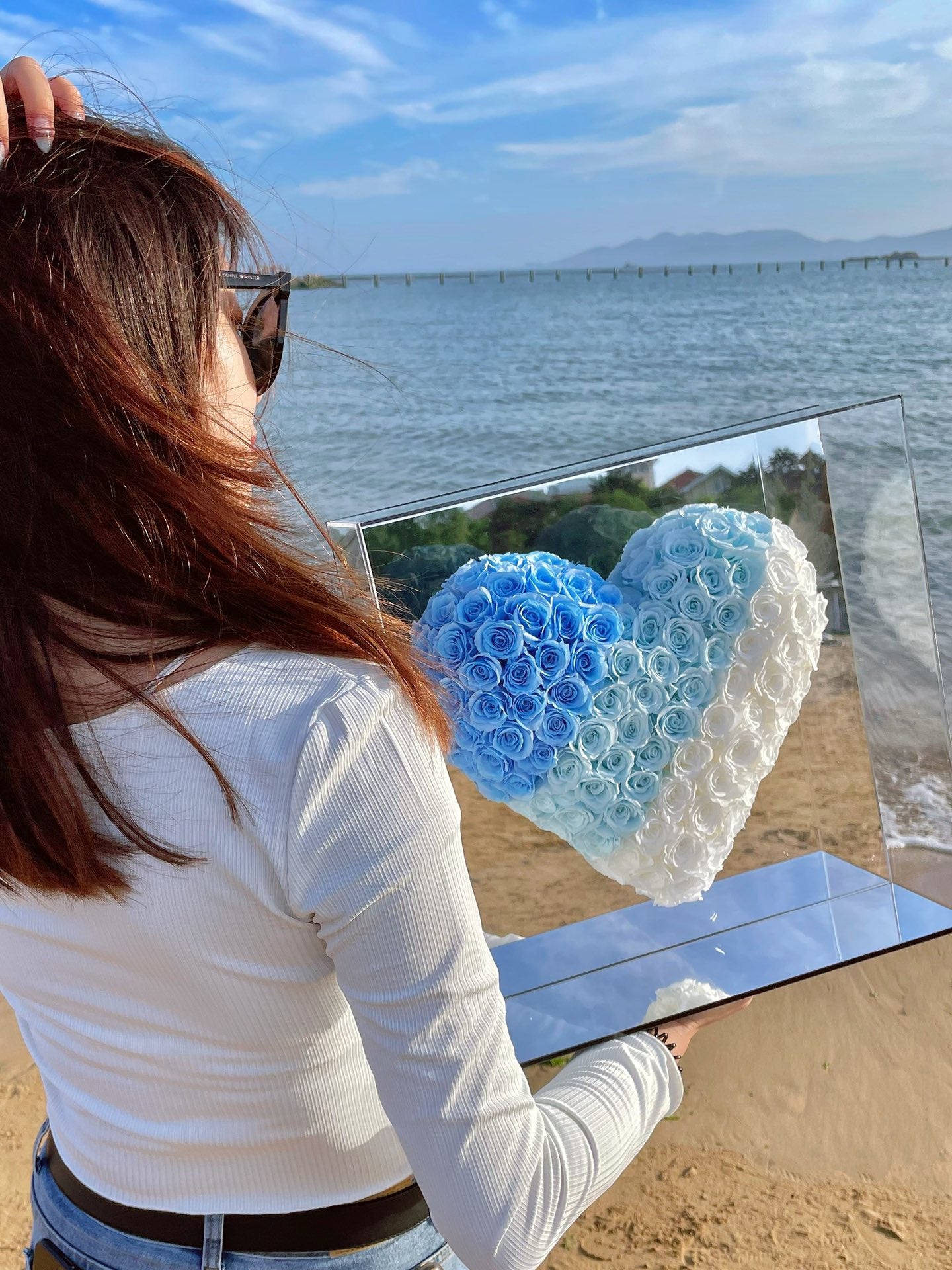 "Lasts Forever" Preserved Rose Heart for Mirror - Timeless Valentine's Day Gift for Wife Girlfriend, Symbol of Never-Fading Love