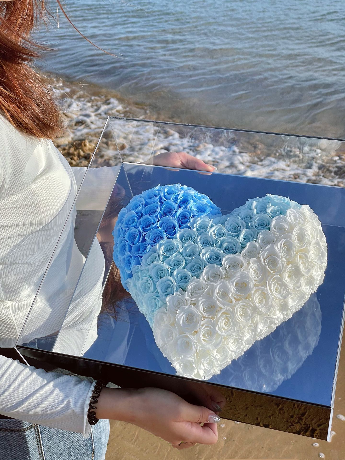 "Lasts Forever" Preserved Rose Heart for Mirror - Timeless Valentine's Day Gift for Wife Girlfriend, Symbol of Never-Fading Love