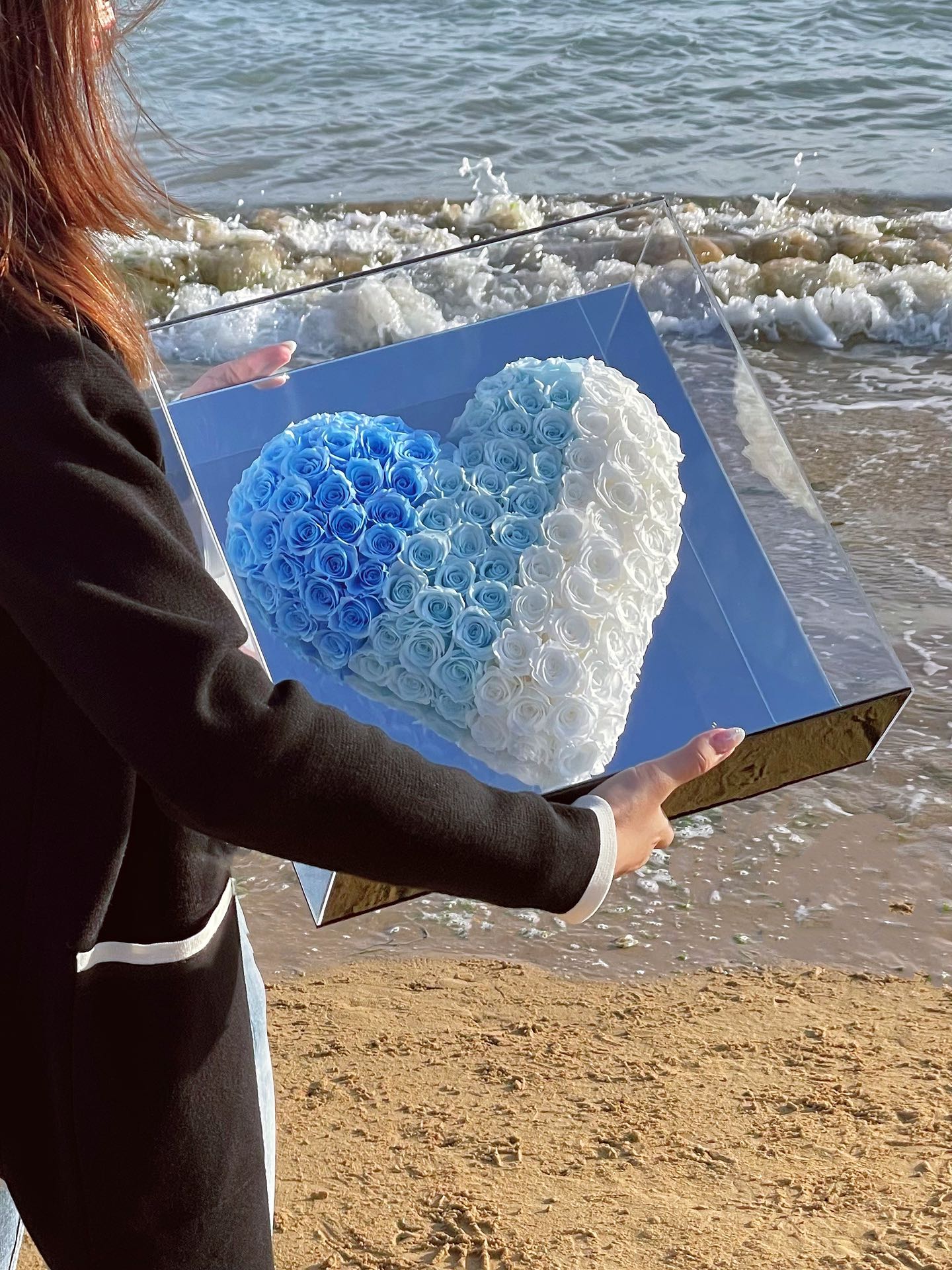 "Lasts Forever" Preserved Rose Heart for Mirror - Timeless Valentine's Day Gift for Wife Girlfriend, Symbol of Never-Fading Love