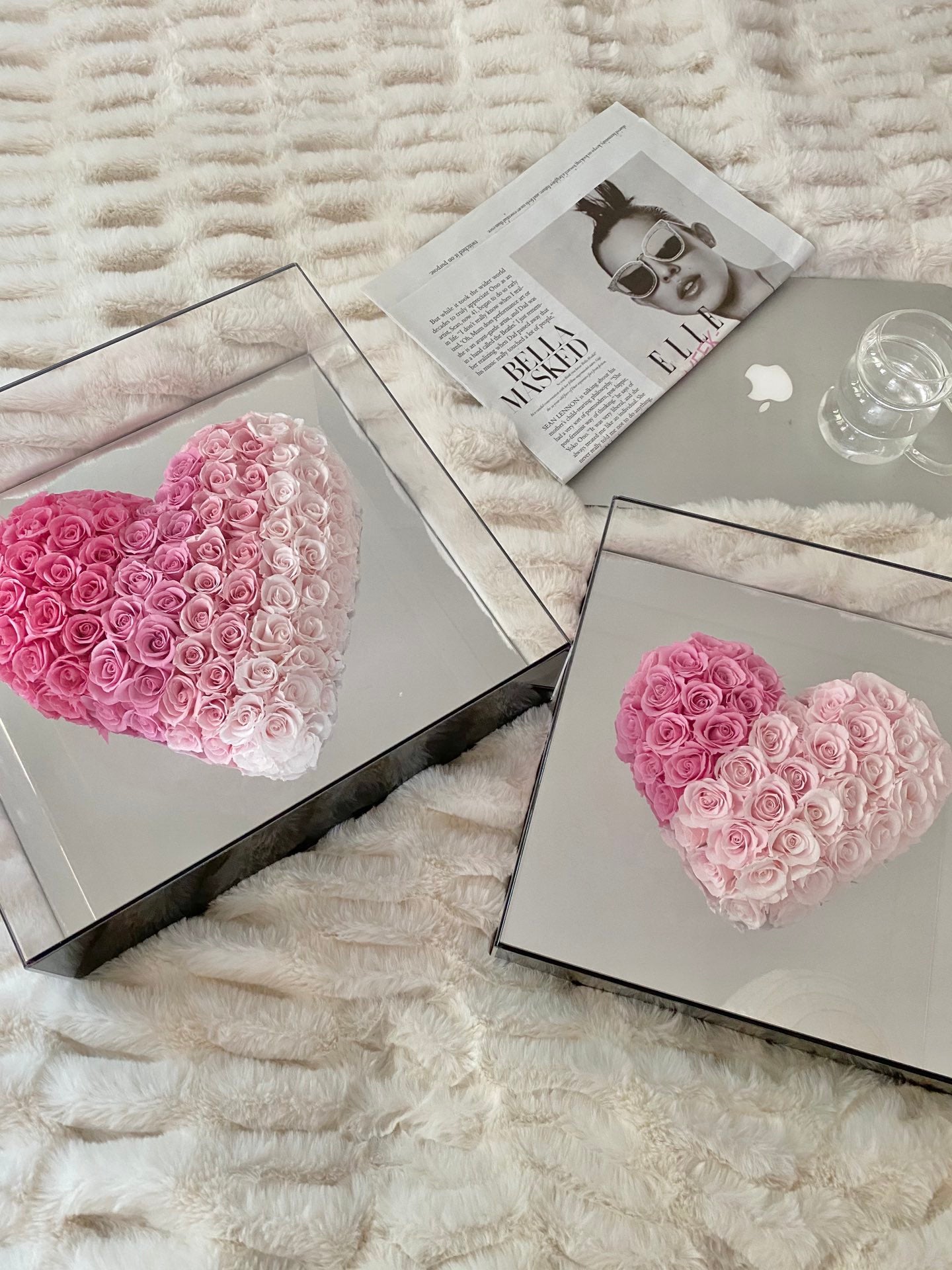 Everlasting Preserved Rose Mirror Heart - Forever Blooming Valentine's Gift for Her, Self-Adhesive Romantic Decor