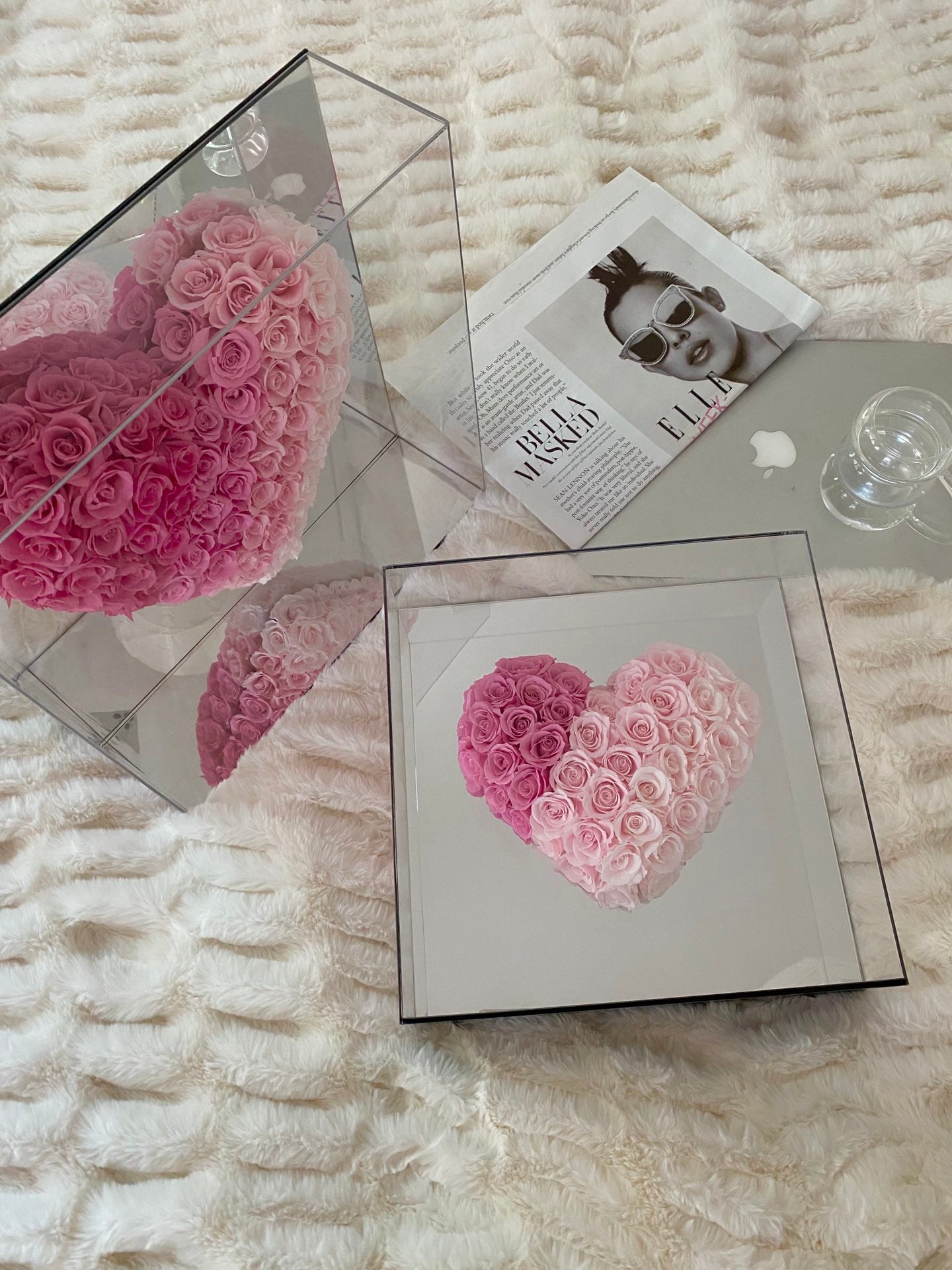 Everlasting Preserved Rose Mirror Heart - Forever Blooming Valentine's Gift for Her, Self-Adhesive Romantic Decor