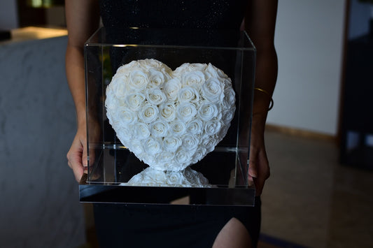 【Valentine's Day Gift for Her】Eternal Rose in Mirror Heart Box - Real Preserved Flower, 3D Acrylic Art, Home Decor for Wife, Girlfriend, Fiancée