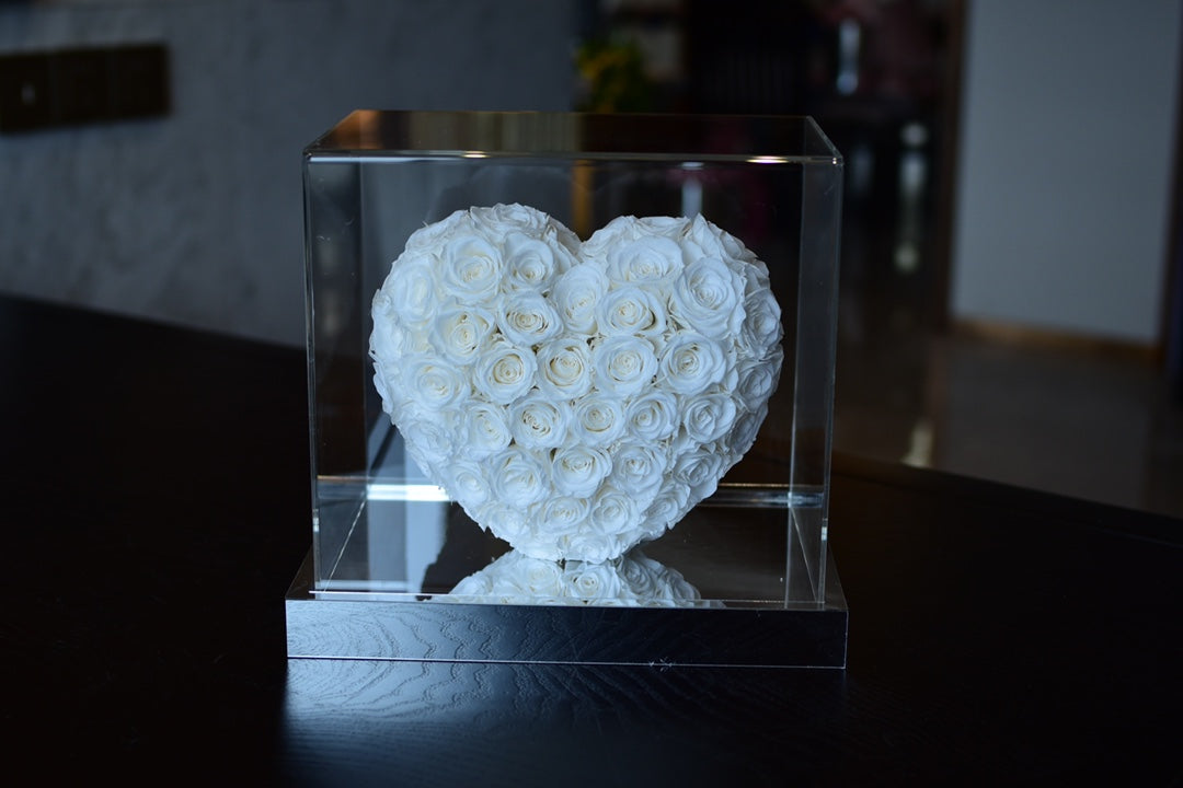 【Valentine's Day Gift for Her】Eternal Rose in Mirror Heart Box - Real Preserved Flower, 3D Acrylic Art, Home Decor for Wife, Girlfriend, Fiancée