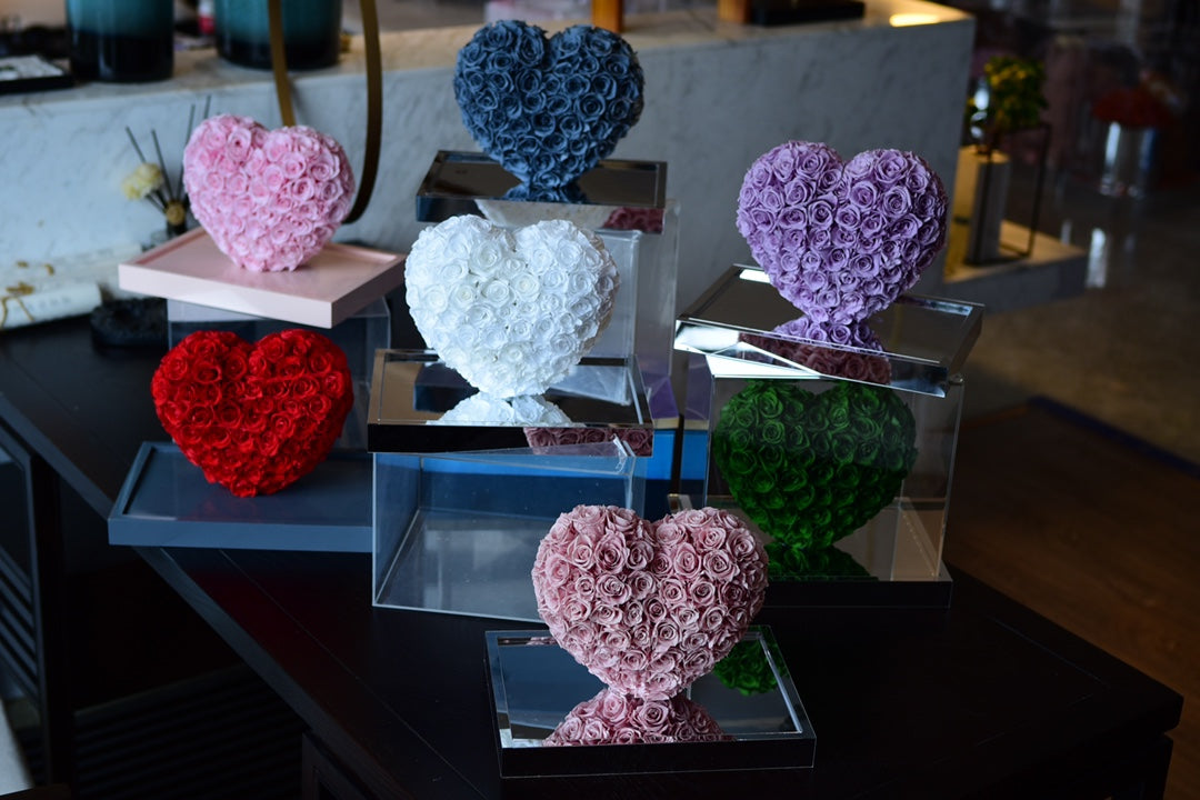 【Valentine's Day Gift for Her】Eternal Rose in Mirror Heart Box - Real Preserved Flower, 3D Acrylic Art, Home Decor for Wife, Girlfriend, Fiancée