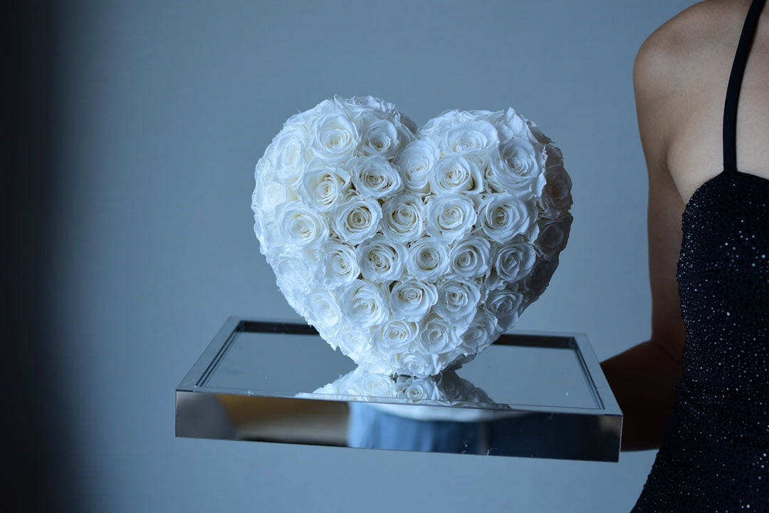 【Valentine's Day Gift for Her】Eternal Rose in Mirror Heart Box - Real Preserved Flower, 3D Acrylic Art, Home Decor for Wife, Girlfriend, Fiancée