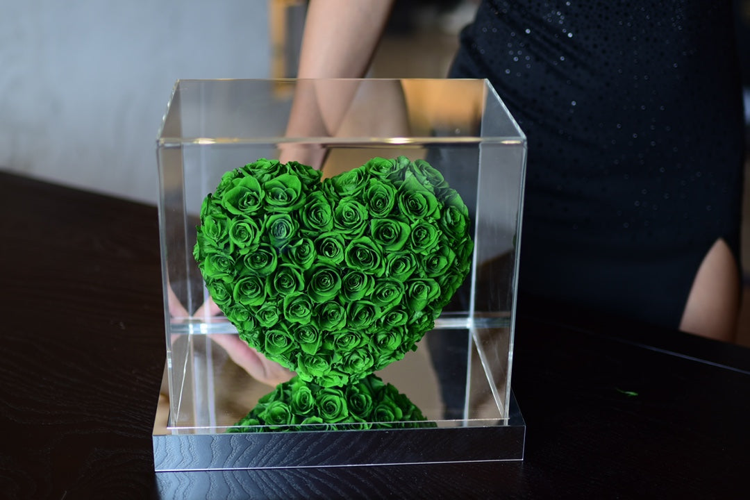 Mirror Acrylic Rose Heart Gift - Preserved Eternal Rose Flower in Glass Dome for Women, Girlfriend, Wife