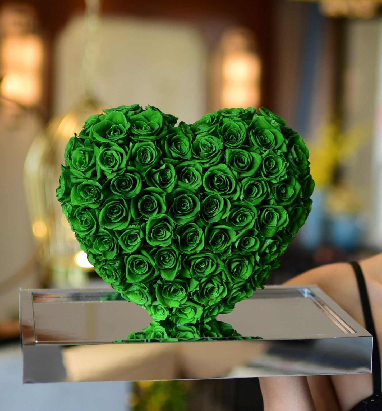 Mirror Acrylic Rose Heart Gift - Preserved Eternal Rose Flower in Glass Dome for Women, Girlfriend, Wife