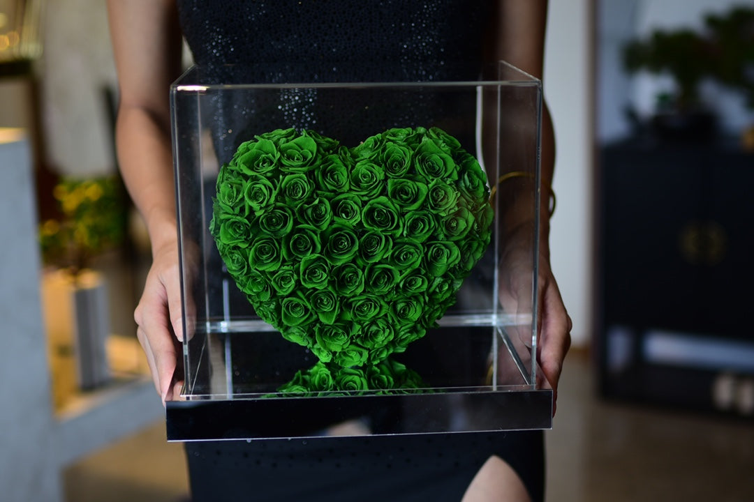 Mirror Acrylic Rose Heart Gift - Preserved Eternal Rose Flower in Glass Dome for Women, Girlfriend, Wife