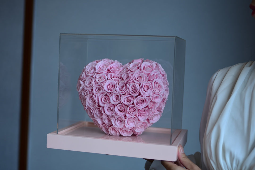 3D Geometric Heart Decor - Silver Mirror Finish Rose with Preserved Flower, Modern Artware for Home Office Desk
