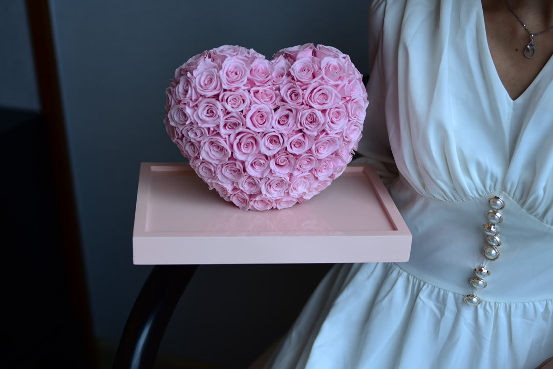 3D Geometric Heart Decor - Silver Mirror Finish Rose with Preserved Flower, Modern Artware for Home Office Desk