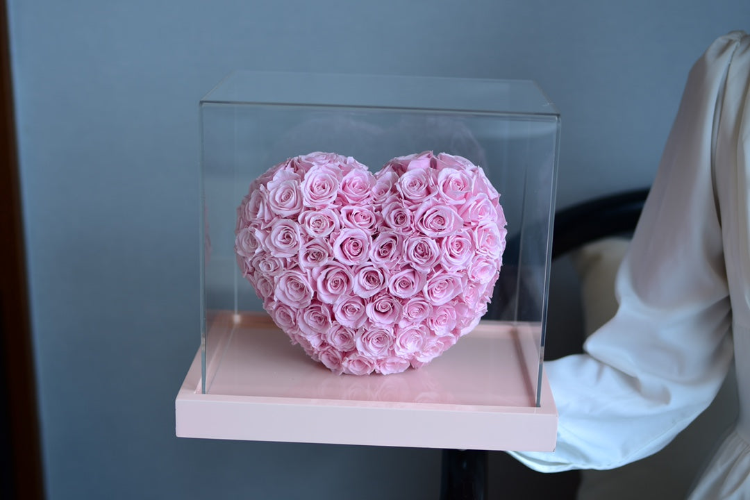 3D Geometric Heart Decor - Silver Mirror Finish Rose with Preserved Flower, Modern Artware for Home Office Desk