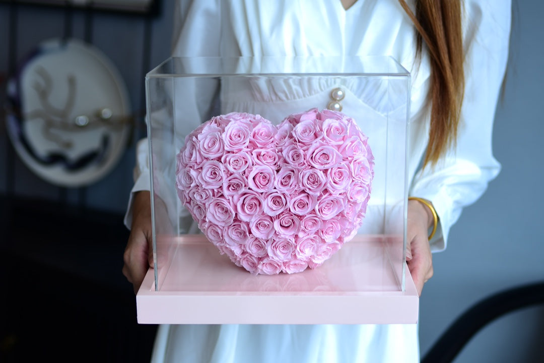 3D Geometric Heart Decor - Silver Mirror Finish Rose with Preserved Flower, Modern Artware for Home Office Desk