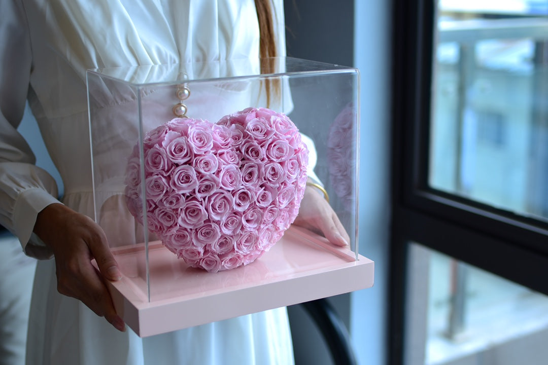 3D Geometric Heart Decor - Silver Mirror Finish Rose with Preserved Flower, Modern Artware for Home Office Desk