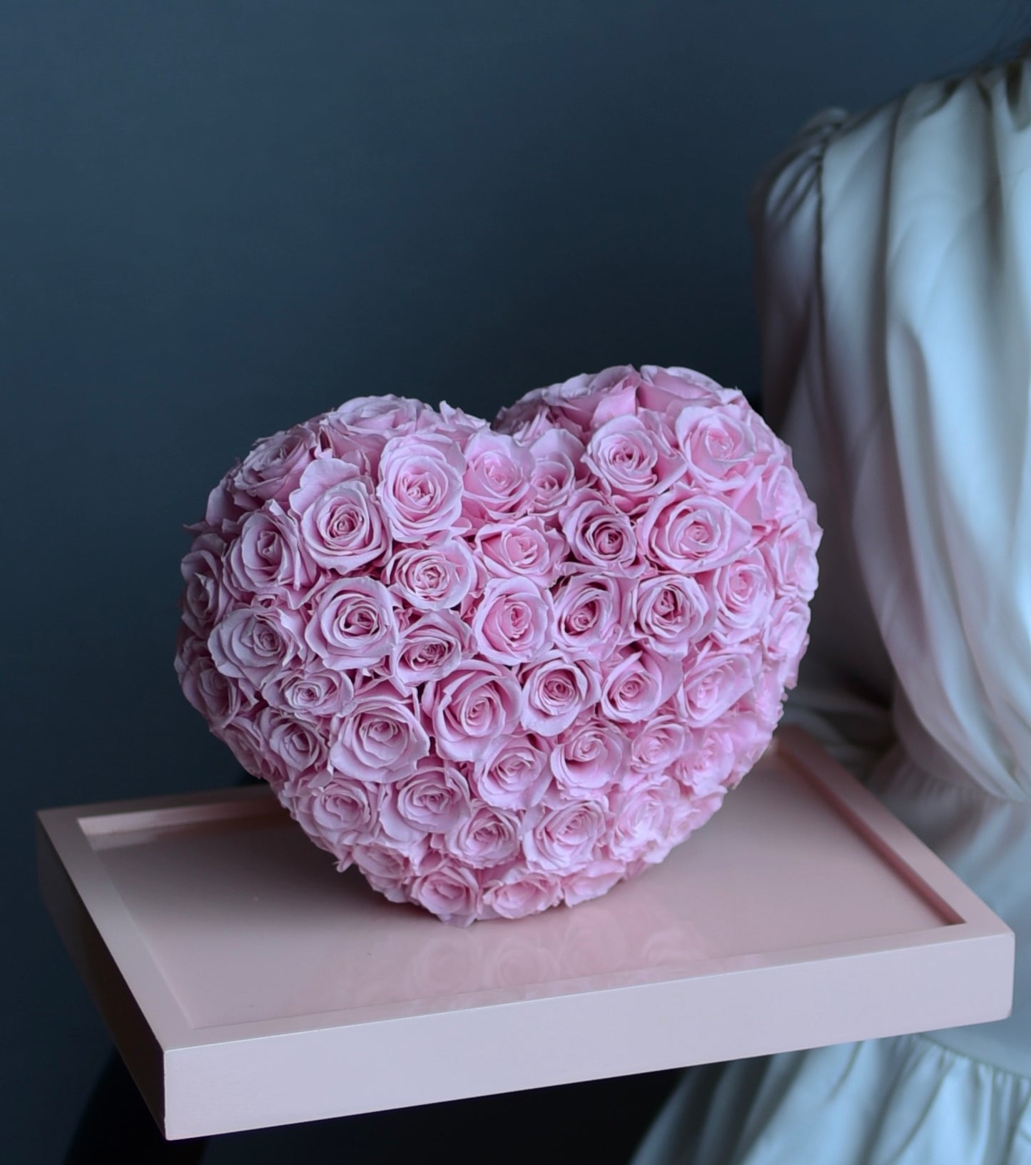 3D Geometric Heart Decor - Silver Mirror Finish Rose with Preserved Flower, Modern Artware for Home Office Desk