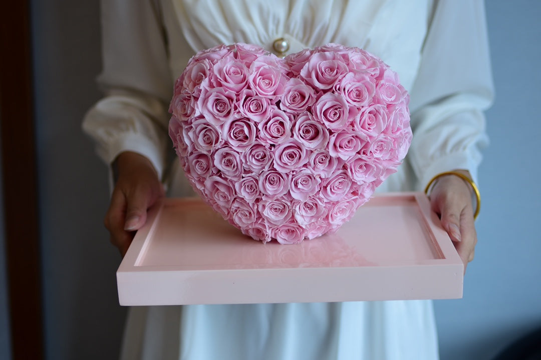 3D Geometric Heart Decor - Silver Mirror Finish Rose with Preserved Flower, Modern Artware for Home Office Desk