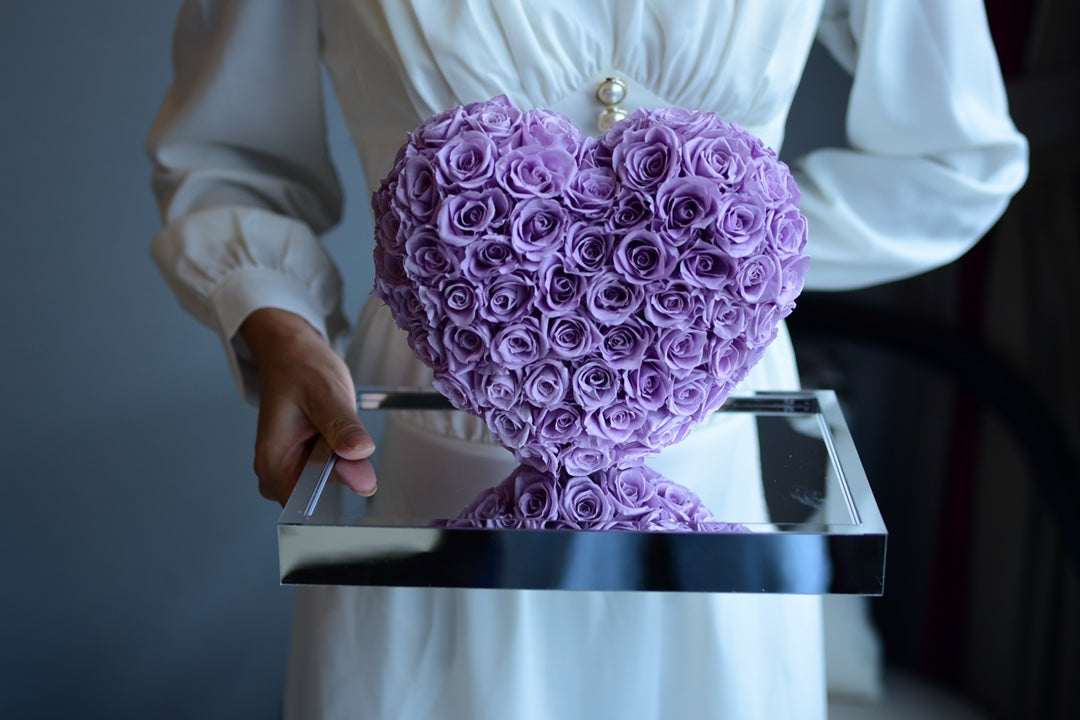 Eternal Mirror Rose in Heart Shape - Real Preserved Rose Flower for Valentine's Day, Anniversary, Wedding Gift for HerPurple Rose