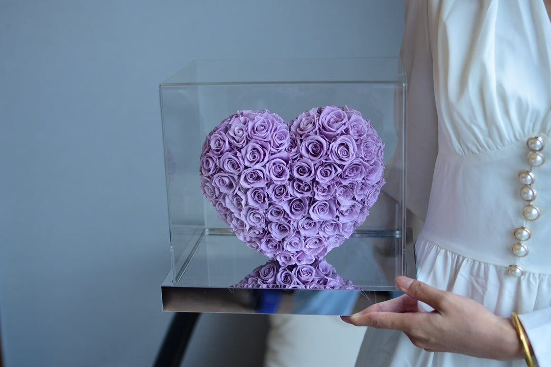 Eternal Mirror Rose in Heart Shape - Real Preserved Rose Flower for Valentine's Day, Anniversary, Wedding Gift for HerPurple Rose