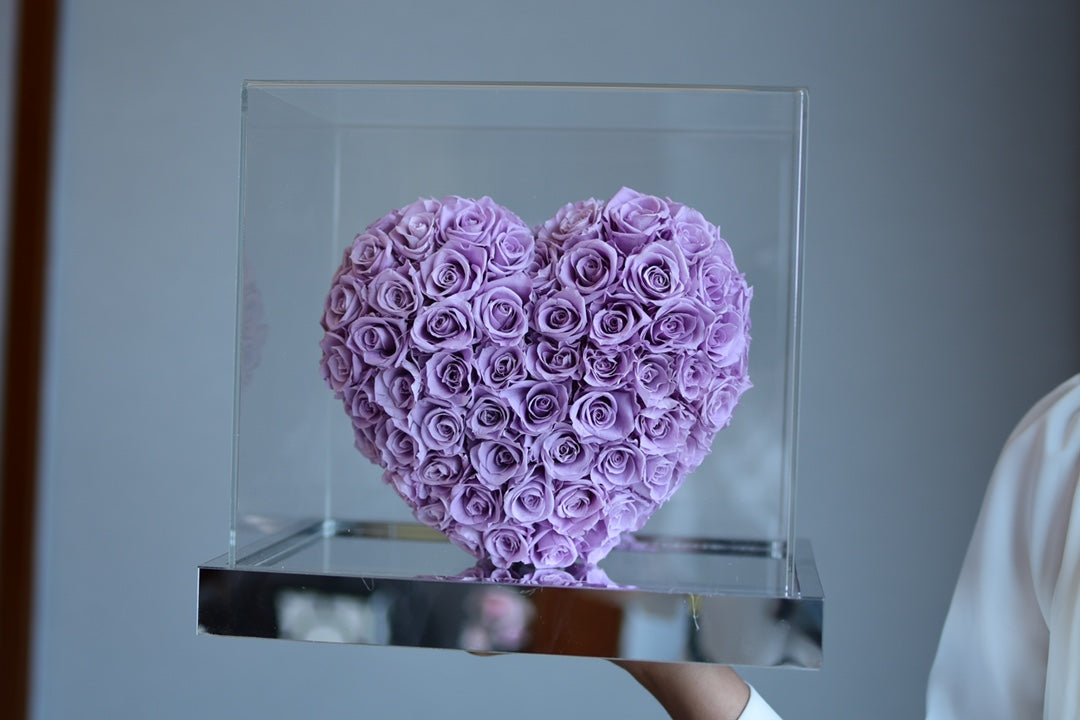 Eternal Mirror Rose in Heart Shape - Real Preserved Rose Flower for Valentine's Day, Anniversary, Wedding Gift for HerPurple Rose
