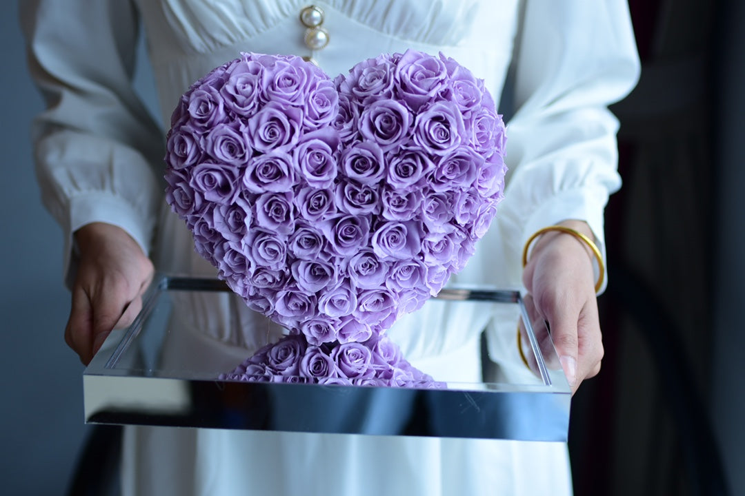 Eternal Mirror Rose in Heart Shape - Real Preserved Rose Flower for Valentine's Day, Anniversary, Wedding Gift for HerPurple Rose