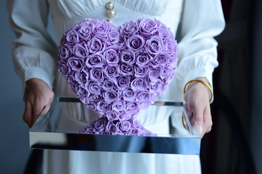 Eternal Mirror Rose in Heart Shape - Real Preserved Rose Flower for Valentine's Day, Anniversary, Wedding Gift for HerPurple Rose