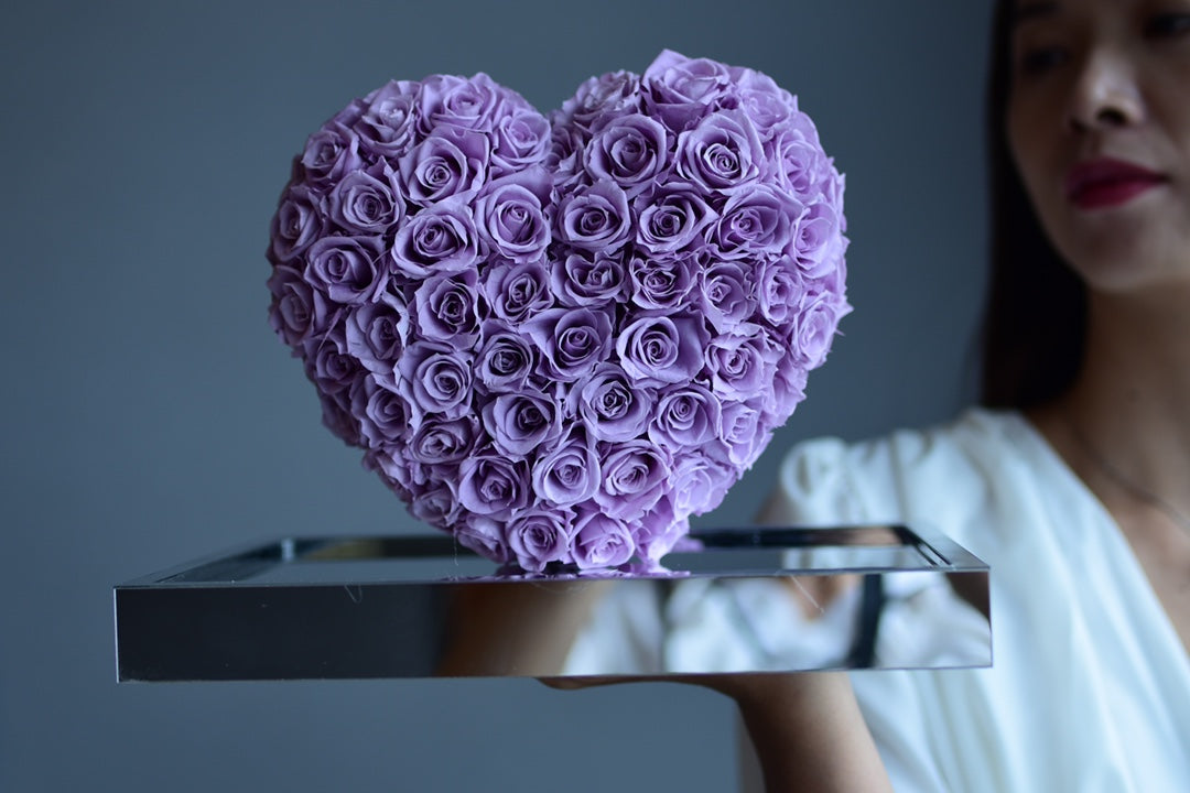 Eternal Mirror Rose in Heart Shape - Real Preserved Rose Flower for Valentine's Day, Anniversary, Wedding Gift for HerPurple Rose