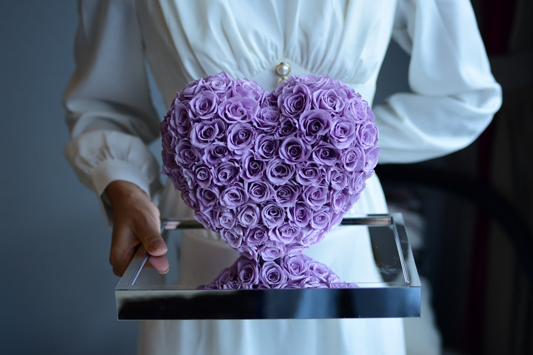 Eternal Mirror Rose in Heart Shape - Real Preserved Rose Flower for Valentine's Day, Anniversary, Wedding Gift for HerPurple Rose