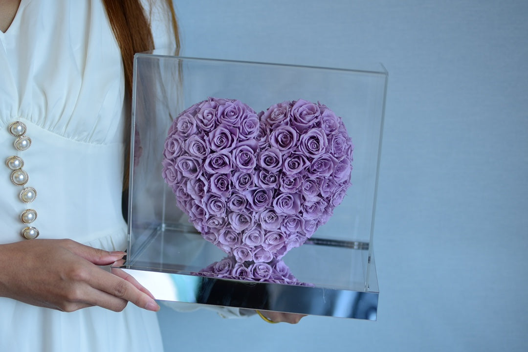Eternal Mirror Rose in Heart Shape - Real Preserved Rose Flower for Valentine's Day, Anniversary, Wedding Gift for HerPurple Rose