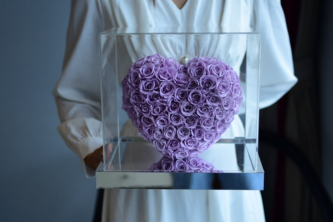 Eternal Mirror Rose in Heart Shape - Real Preserved Rose Flower for Valentine's Day, Anniversary, Wedding Gift for HerPurple Rose