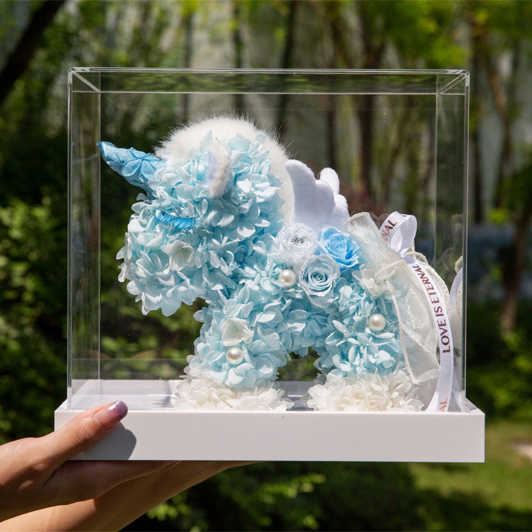 Personalized Unicorn with Preserved Flowers - Custom Name Gift for Baby Shower, Christmas, Special Occasions