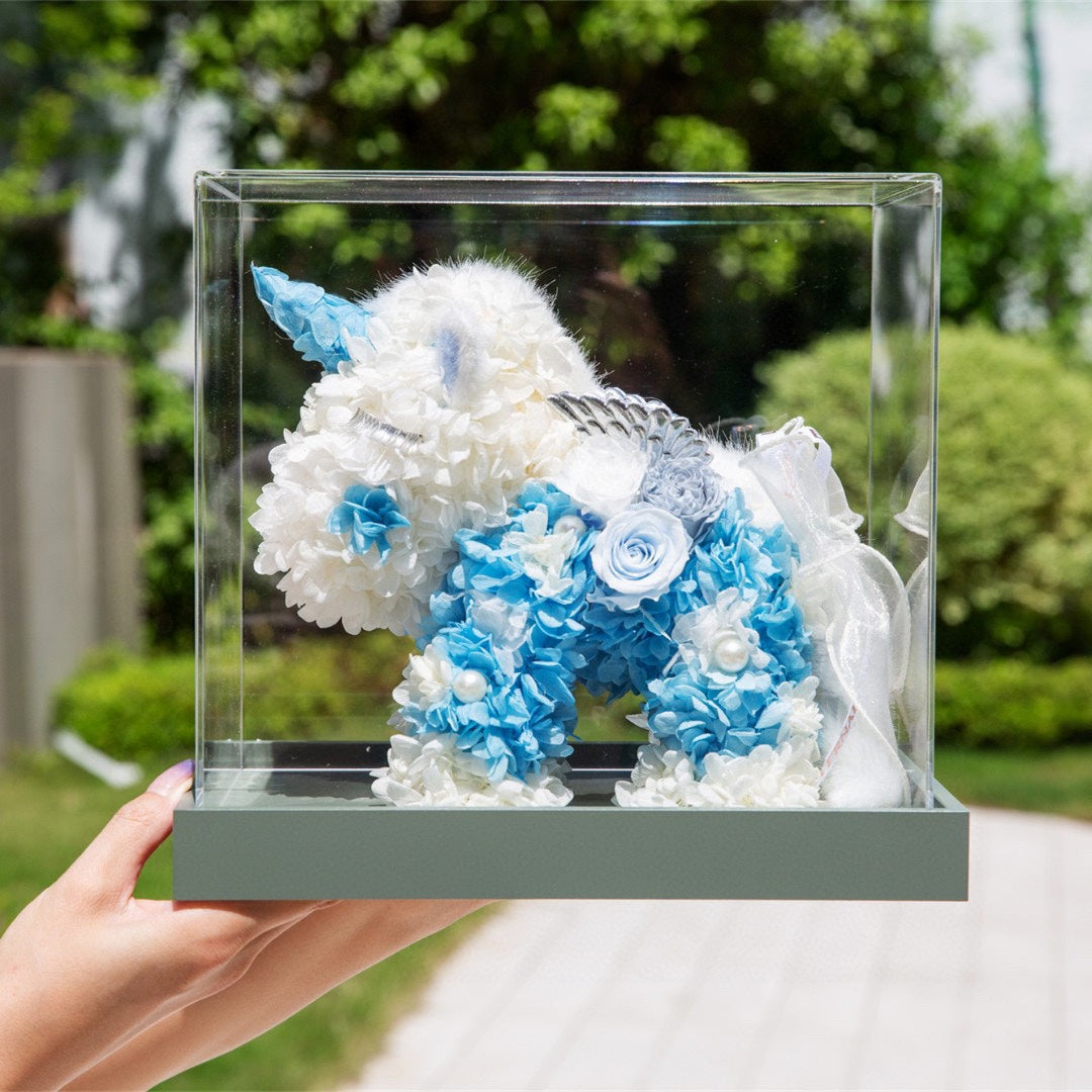 Personalized Unicorn with Preserved Flowers - Custom Name Gift for Baby Shower, Christmas, Special Occasions
