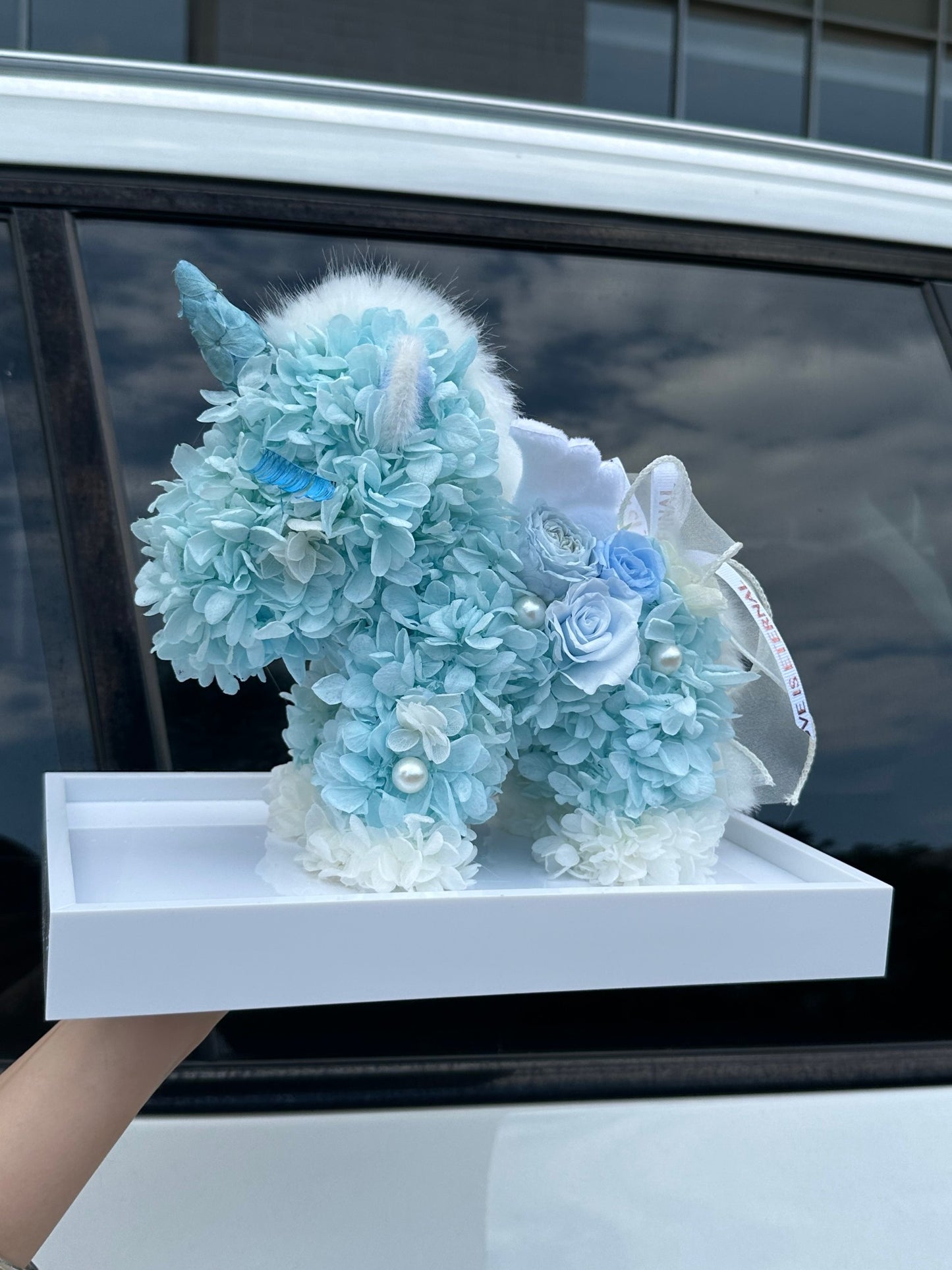 Arabesque Style Eternal Rose Unicorn in Glass Dome - Elegant Islamic Gift, Luxury Home Ornament