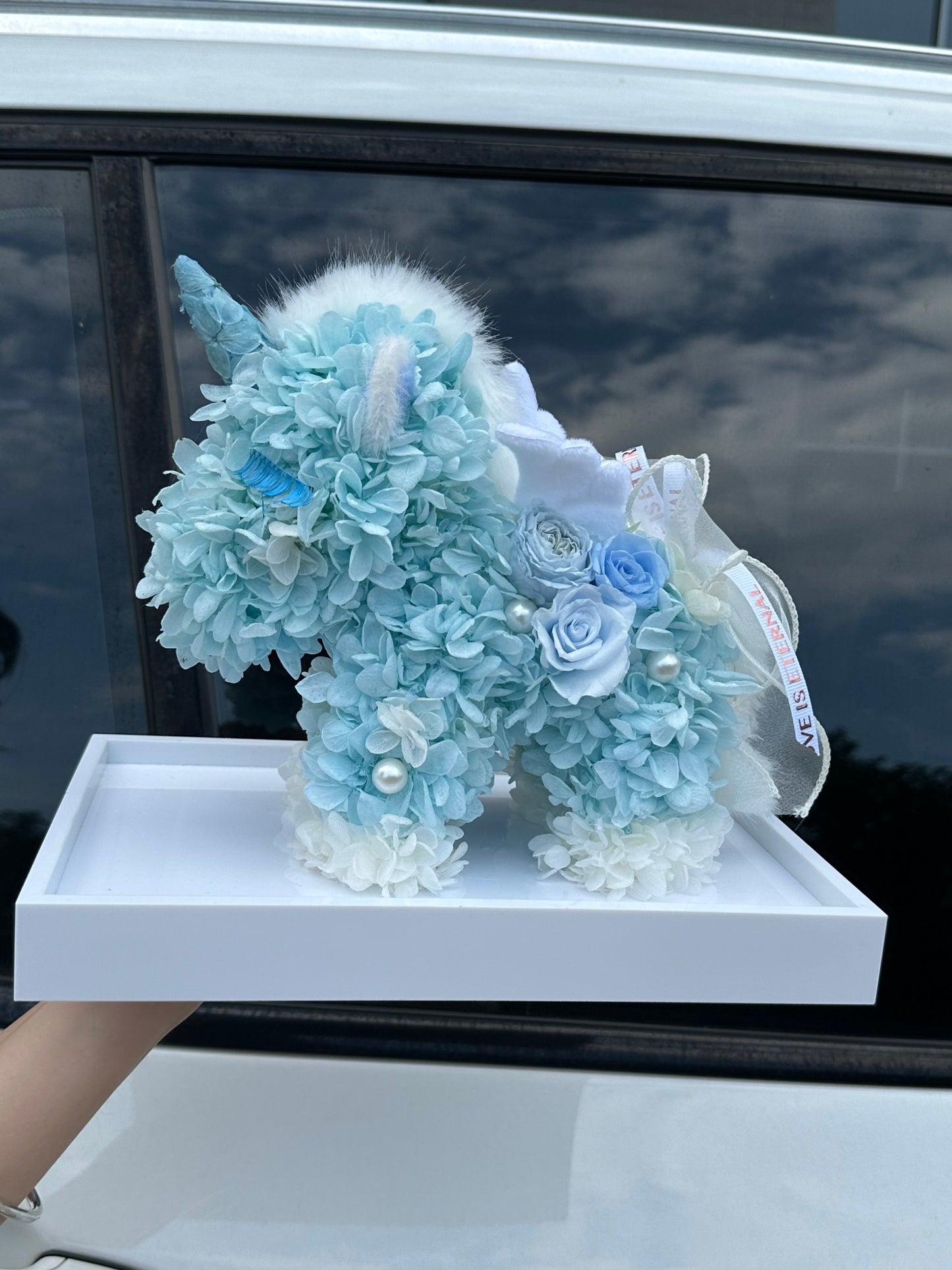 Arabesque Style Eternal Rose Unicorn in Glass Dome - Elegant Islamic Gift, Luxury Home Ornament