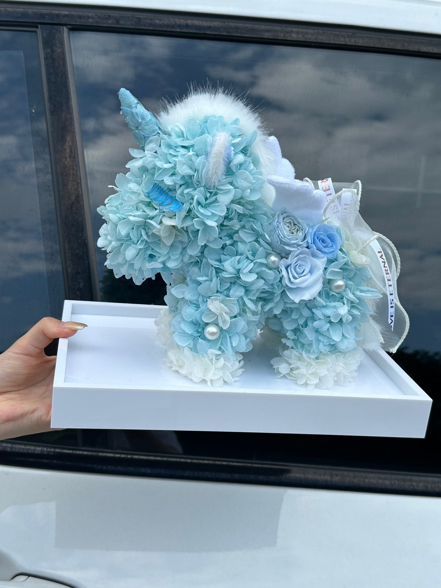 Arabesque Style Eternal Rose Unicorn in Glass Dome - Elegant Islamic Gift, Luxury Home Ornament