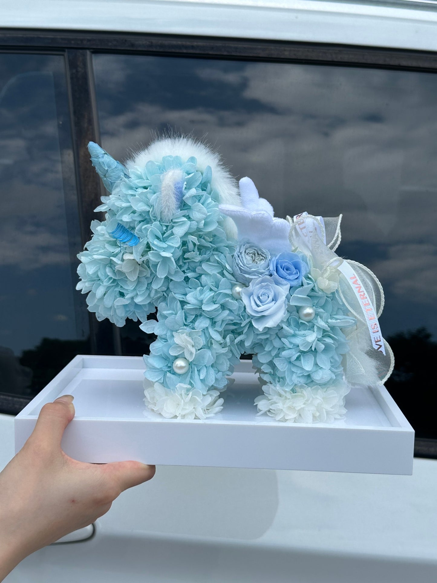 Arabesque Style Eternal Rose Unicorn in Glass Dome - Elegant Islamic Gift, Luxury Home Ornament