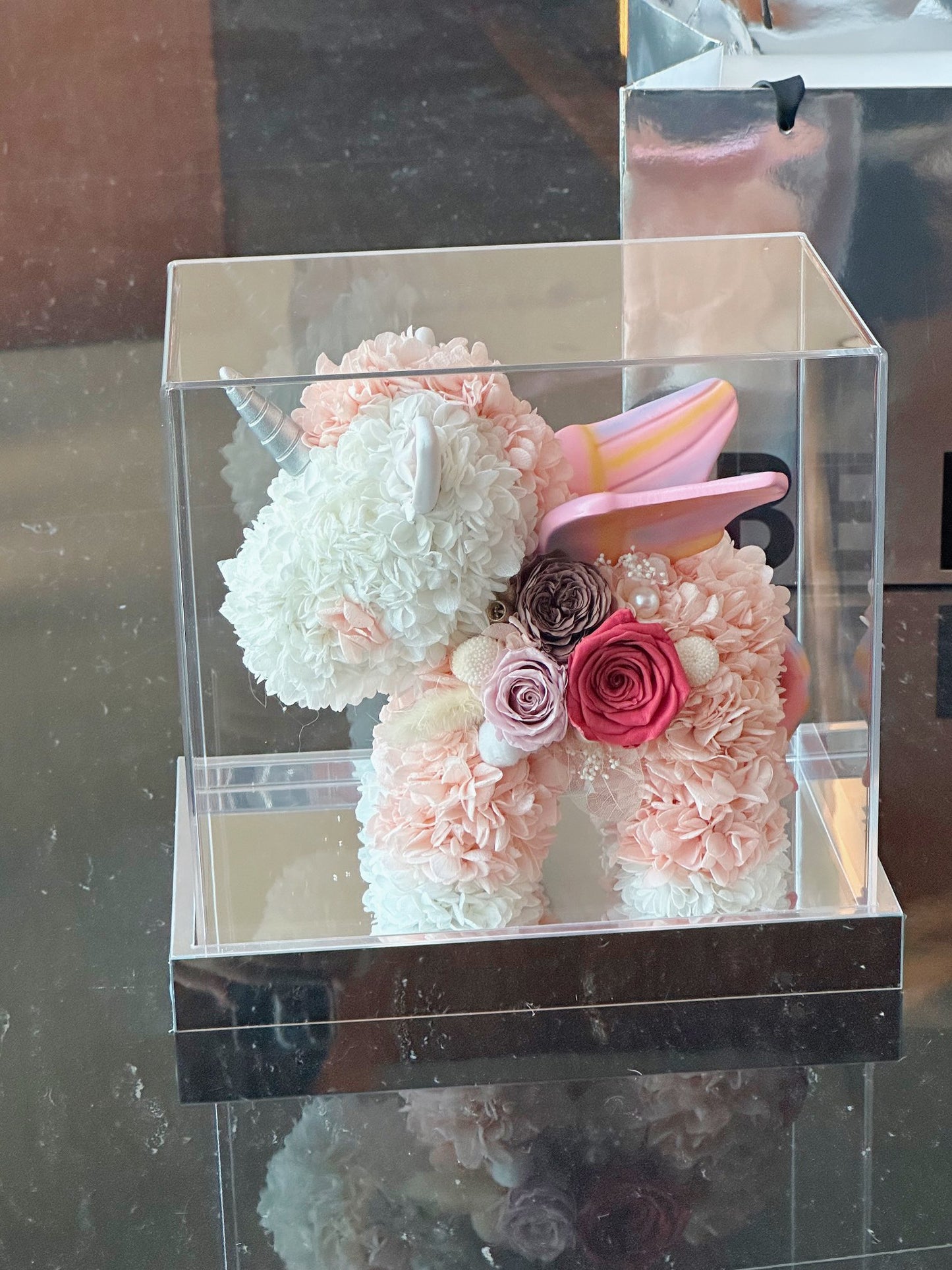 Forever Love" Real Touch Rose Unicorn Sculpture - Elegant Anniversary Gift, Never Withers, A Timeless Promise